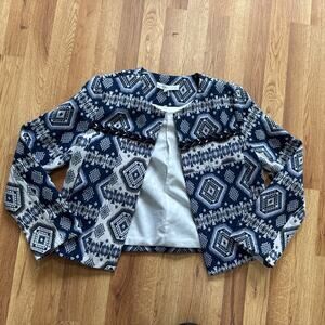 Endless Rose Tribal Print Denim Blue Jacket Large Southern Bohemian Crop Bolero
